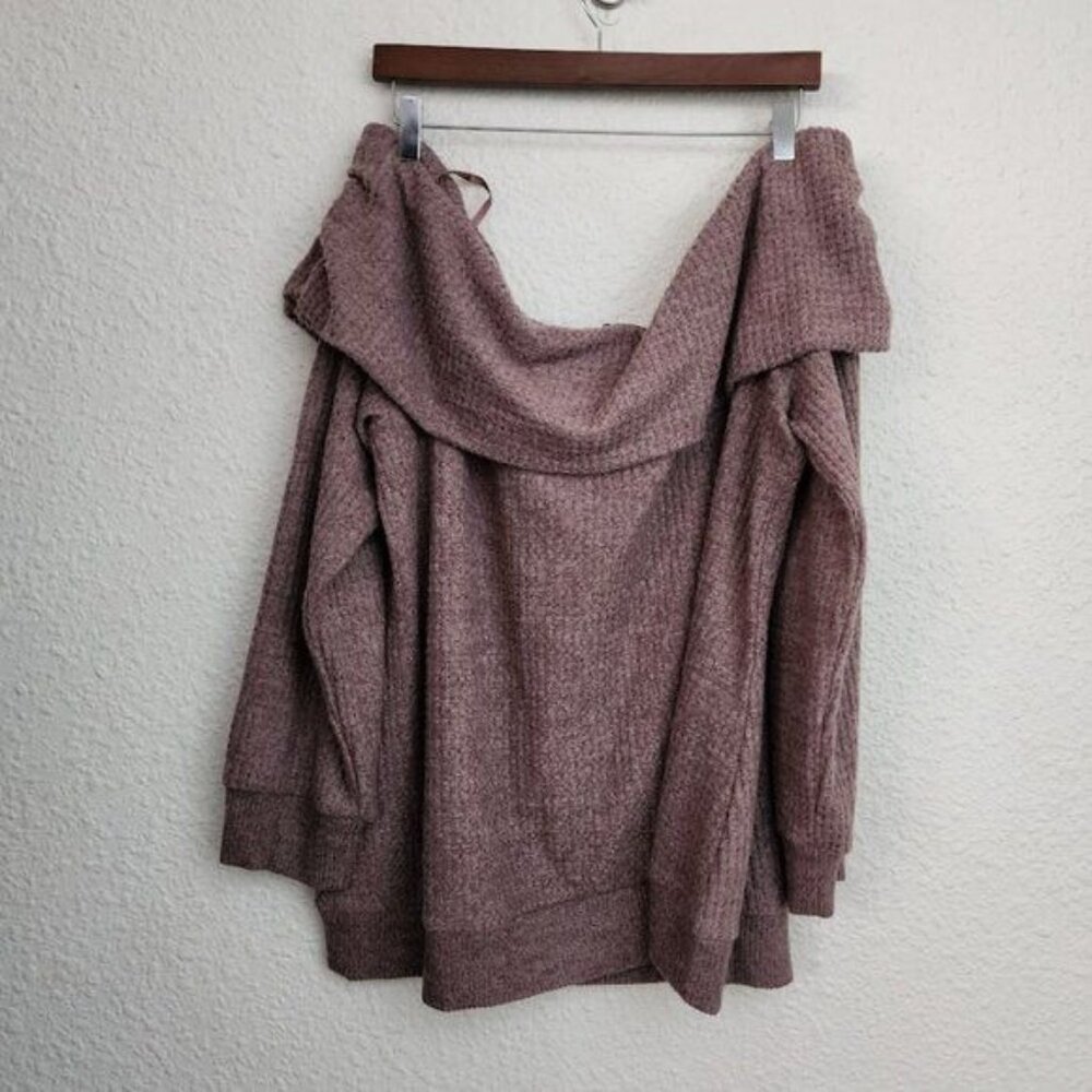 Torrid Brushed Waffle Off Shoulder Long Sleeve Top in Deep Taupe Women's Size 3X - Picture 6 of 11